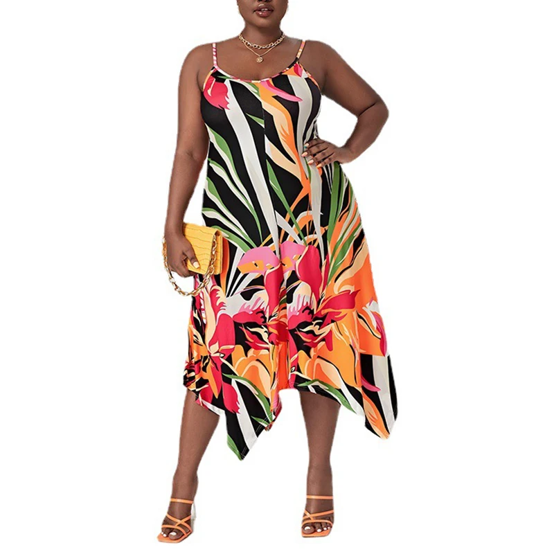 

Dashiki African Dress Women Spaghetti Strap Sleeveless Robes Summer New Floral Print Beach Holiday African Tank Dress Vestidos