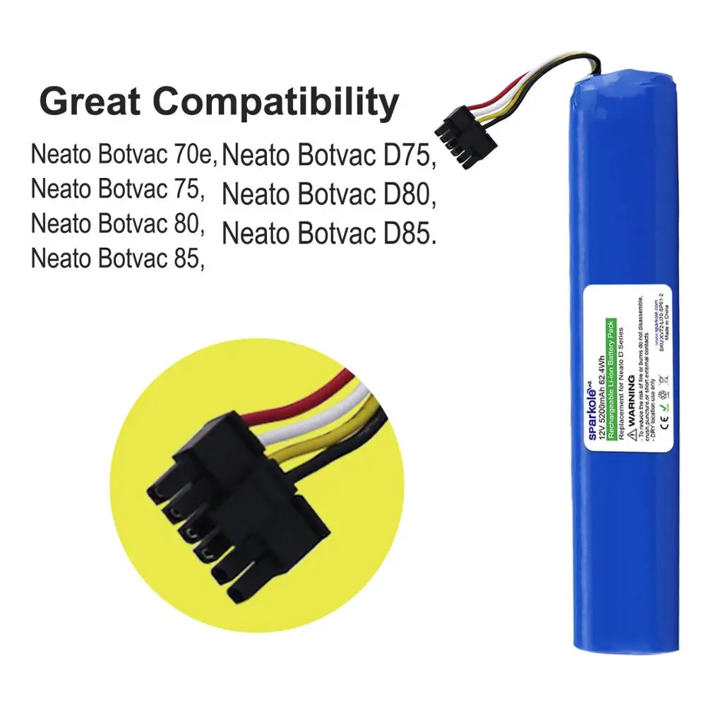 Sparkole Upgrade 12V 5200mAh Li-ion Battery For Neato BotVac D Series 70e 75 80 85 D75 D85 Vacuum Cleaner Rechargeable Battery