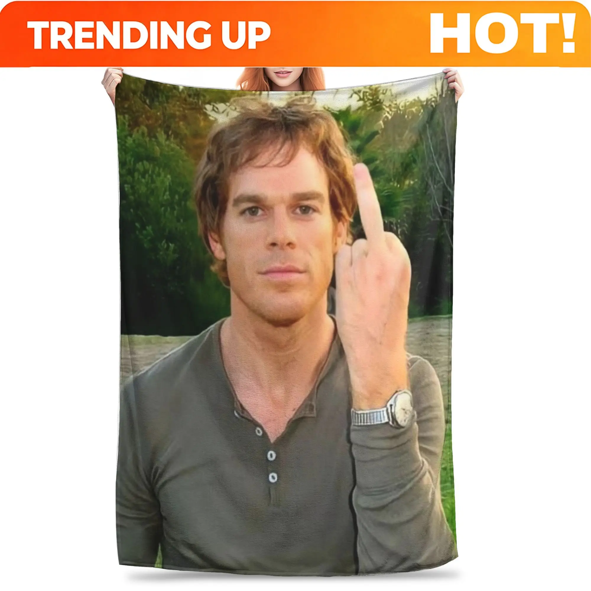 Customize Dexter Morgan Flipping Off Blanket Cozy Soft  Throw Blankets for Couch 50x60 Inch Multiple Sizes Quilt