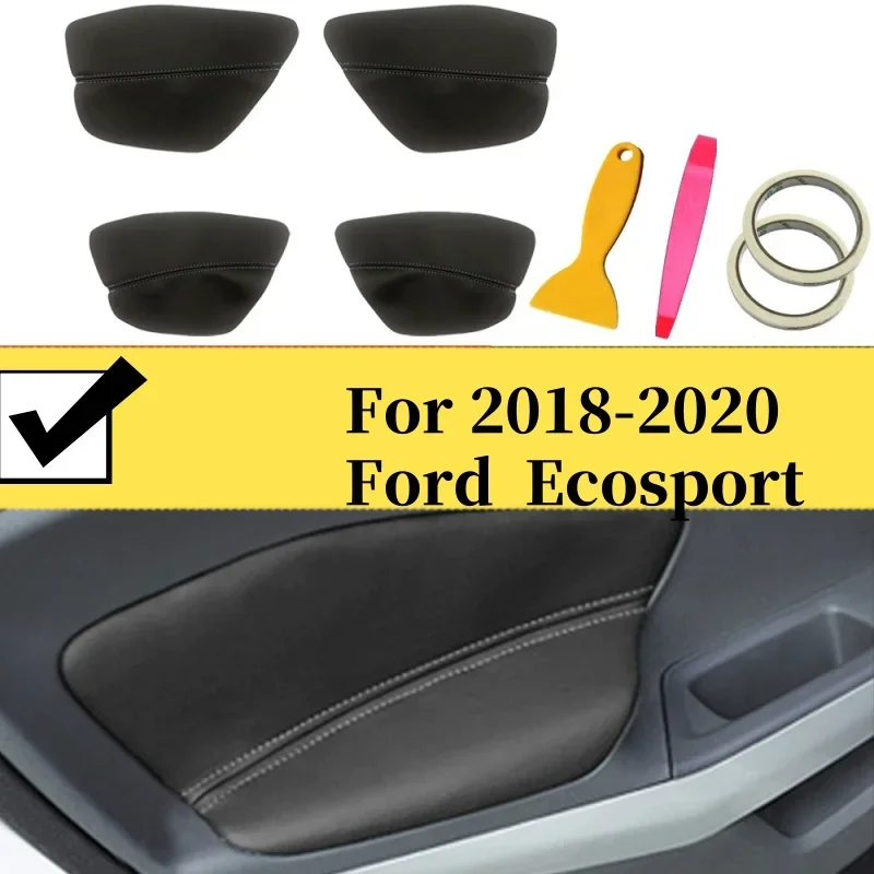 For 2018 2019 2020 Ford ecosport Door Armrest Panel Cover 4 Doors Car Black Microfiber Leather Armrest Cover Auto Interior