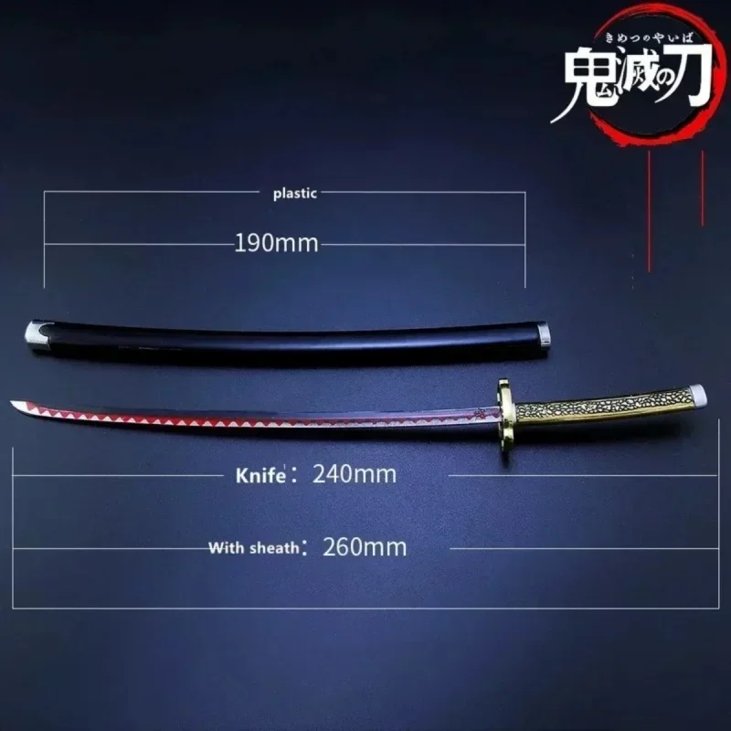 Demon Slayer Metal Katana Swords, Anime Figuren, Demon Slayer Metal con vaina, espada, arma, modelo, juguetes de decoración del hogar, 25cm