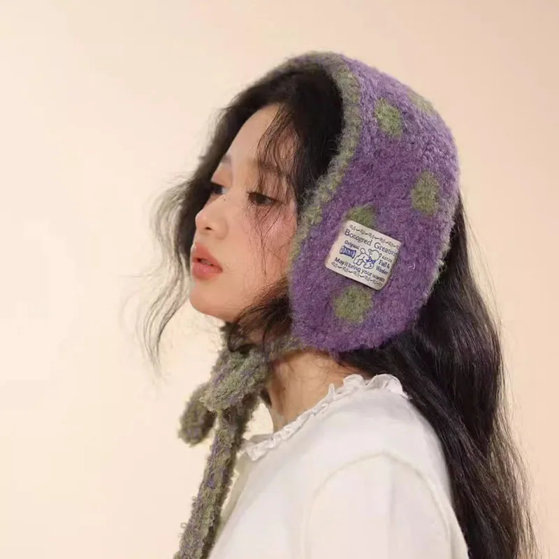 

Новинка 2023 года, зимние вязаные наушники для девочек, милые 6-цветные женские наушники в горошек с ремешком, защита ушей, женские теплые универсальные наушники