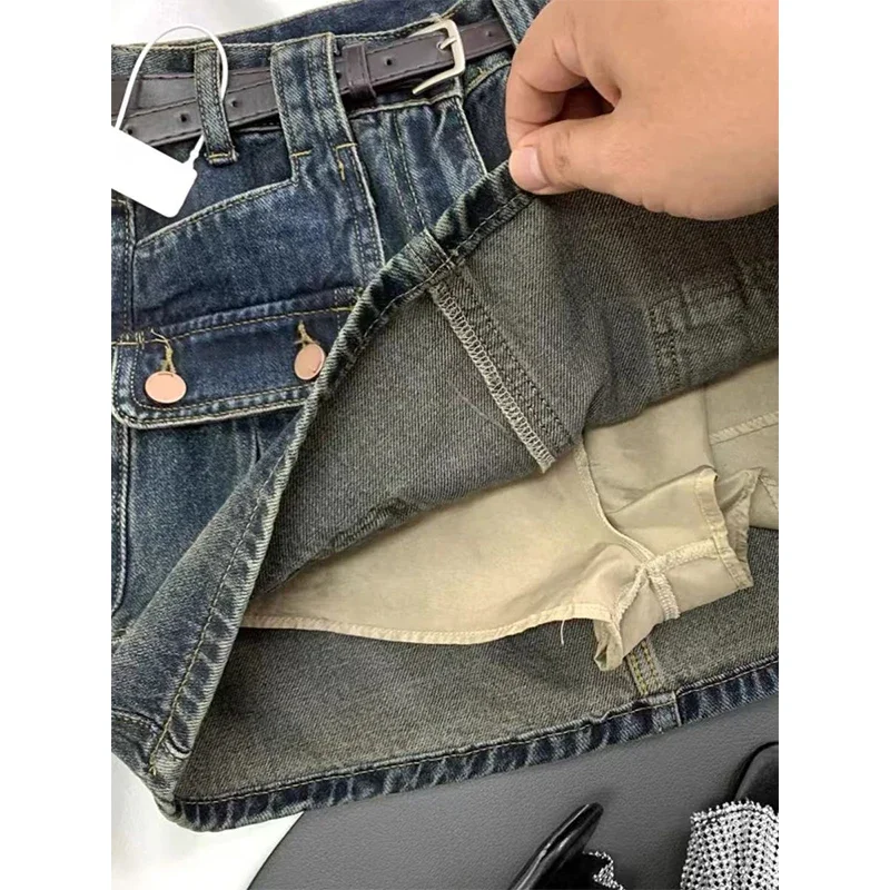 MEXZT البضائع الدنيم تنورة صغيرة المرأة خمر الأسود الورك التفاف الجينز التنانير الشارع الشهير الكورية عالية الخصر تصميم نحيف ألف خط Faldas