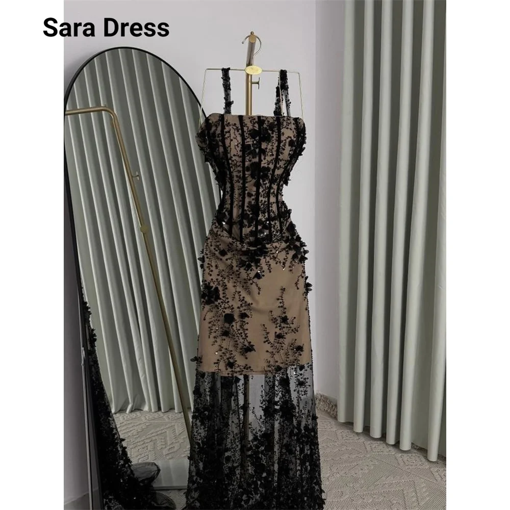 Sara Custom Lace 3D Flowers Spaghetti Straps Fishtail Luxurious Evening Dresses for Events Elegant and Formal Women's Dresses