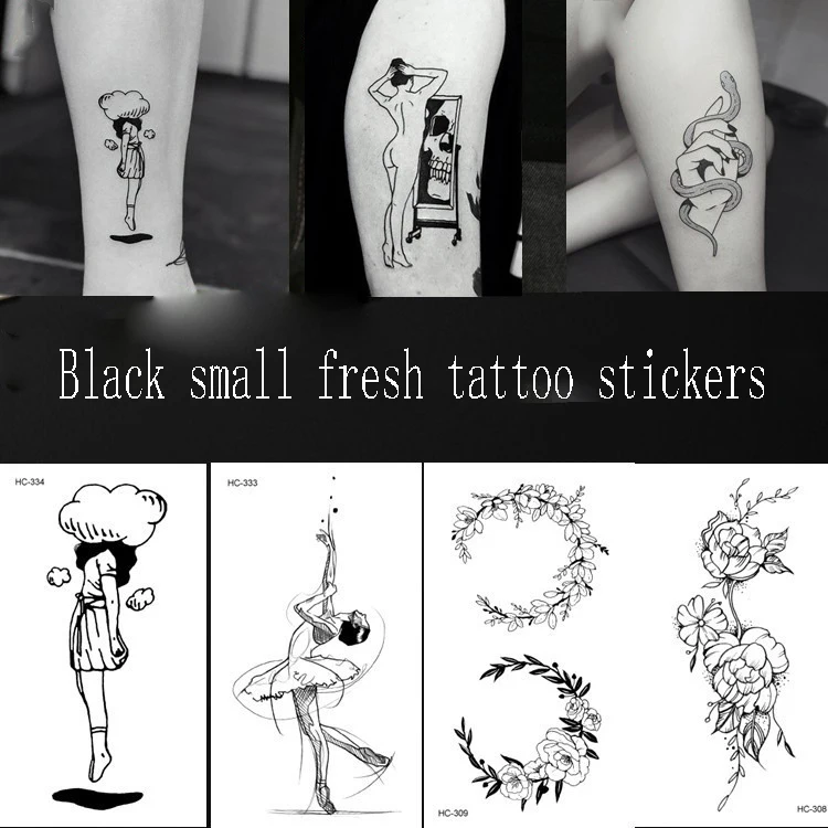 

1PC Popular Black White Flowers Tattoos Sticker Drawing Body Art Decal Fake Tattoo Stickers Temporary Tattoo Tatouage Tatuajes