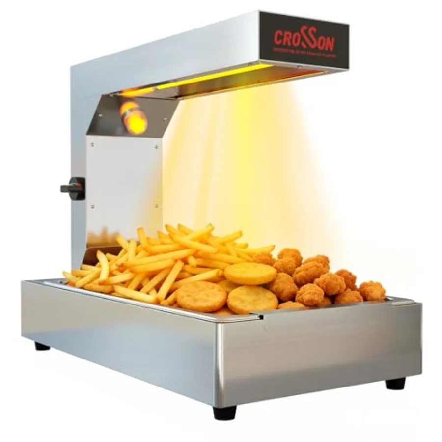 

Commercial food warmer for french fries, stainless steel, silver, 5-level adjustable heating duration and 600W power