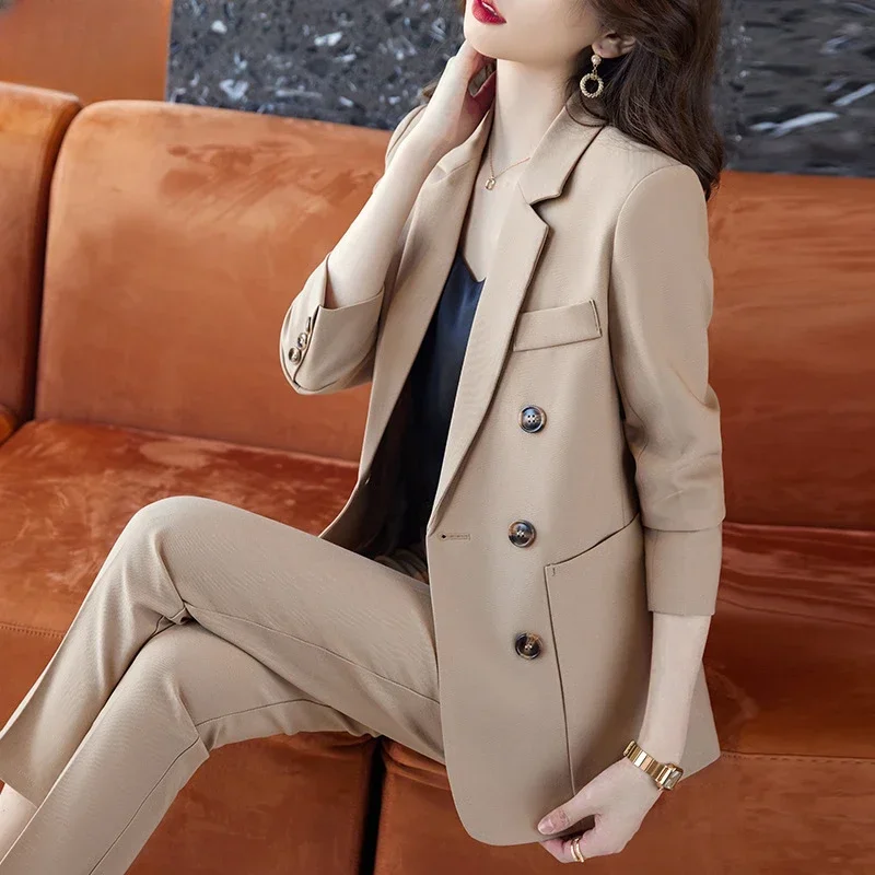 White Suits For Women Korean Fashion Office Ladies Long Sleeve Double Breasted Tops Chic Slim High Waisted Pants Sets Y2k