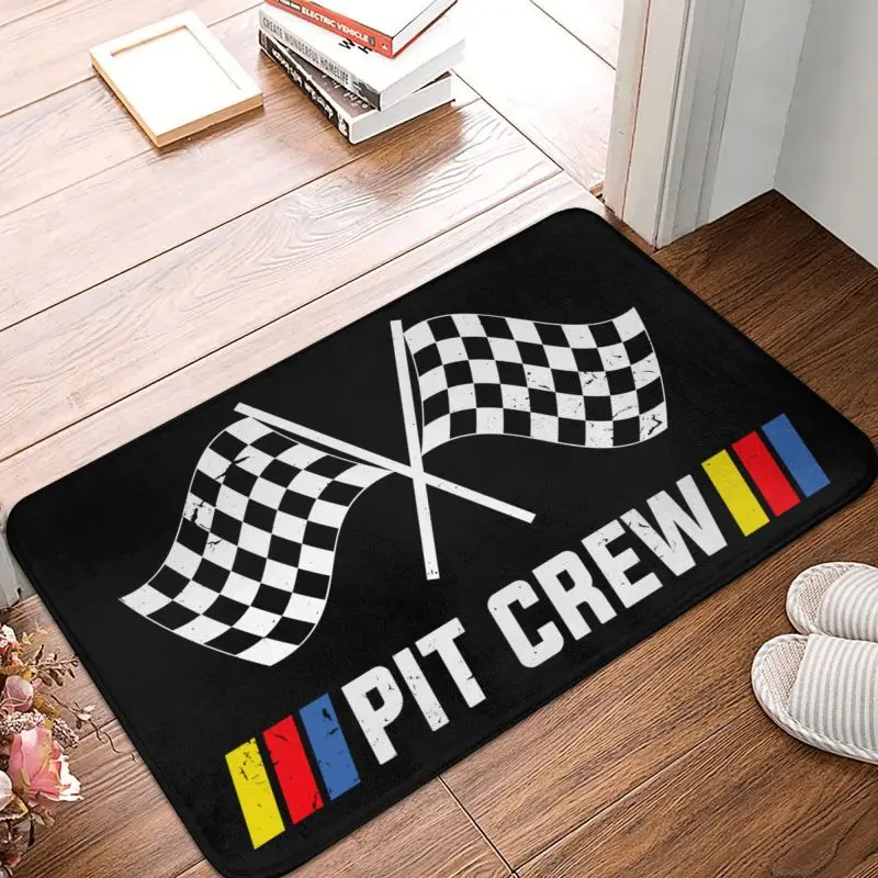 Race Car Pit Crew Checkered Flag Door Floor Bath Kitchen Mat Anti-Slip Outdoor Racing Sport Doormat Garden Entrance Carpet Rug