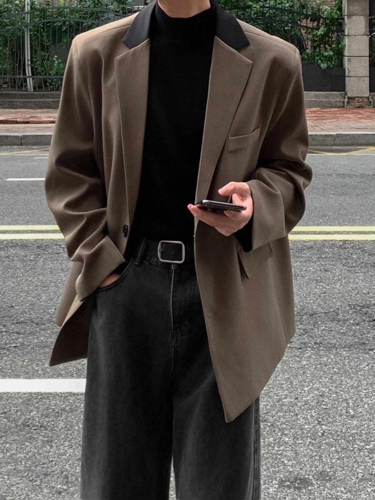 

Мужской пиджак в американском ретро-стиле, цвет кофе, повседневный, молодежный, из полиэфирного волокна, приталенный, осенний