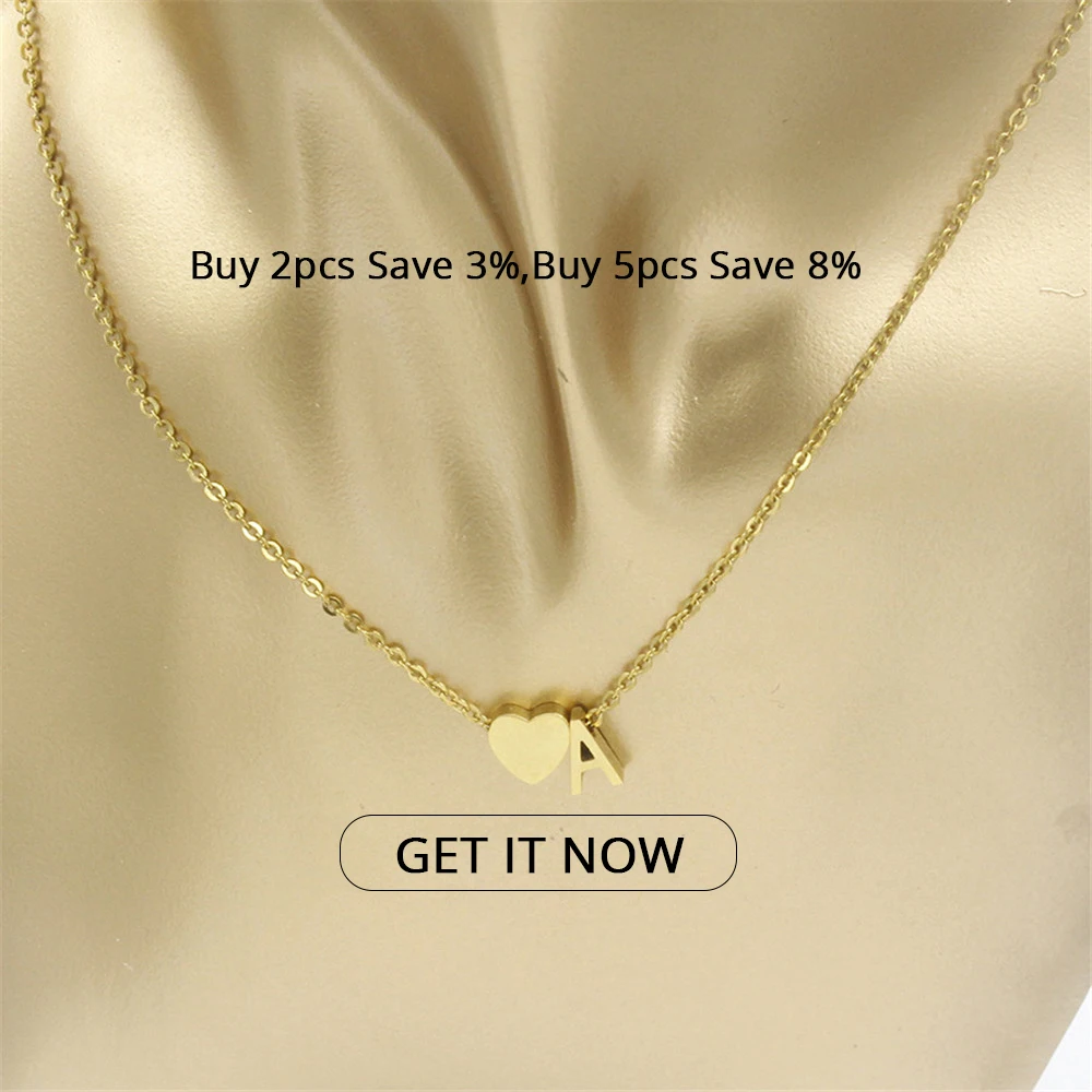 New Fashion Tiny Heart Dainty Initial 26 Letter Necklace Gold Silver Color Stainless Steel Women Girl\'s Jewelry Birthday Gift