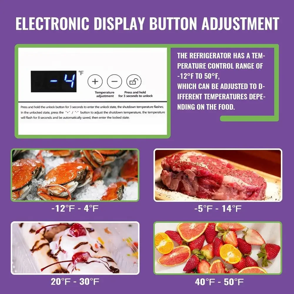 4.0 Cuft Compact Deep Freezer with LED Display and Precise Temperature Control Adjustable Basket - White