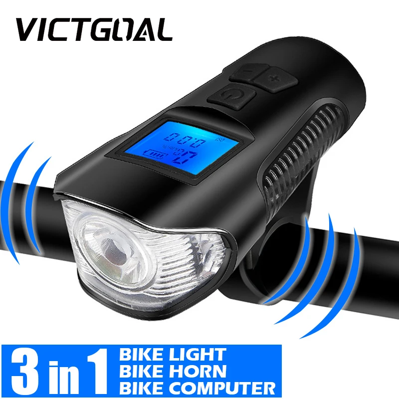 

3in1 Bicycle Light with Horn Computer USB Headlight LED Flashlight Front Lamp MTB Electric Bike Lights Set Cycling Accessories