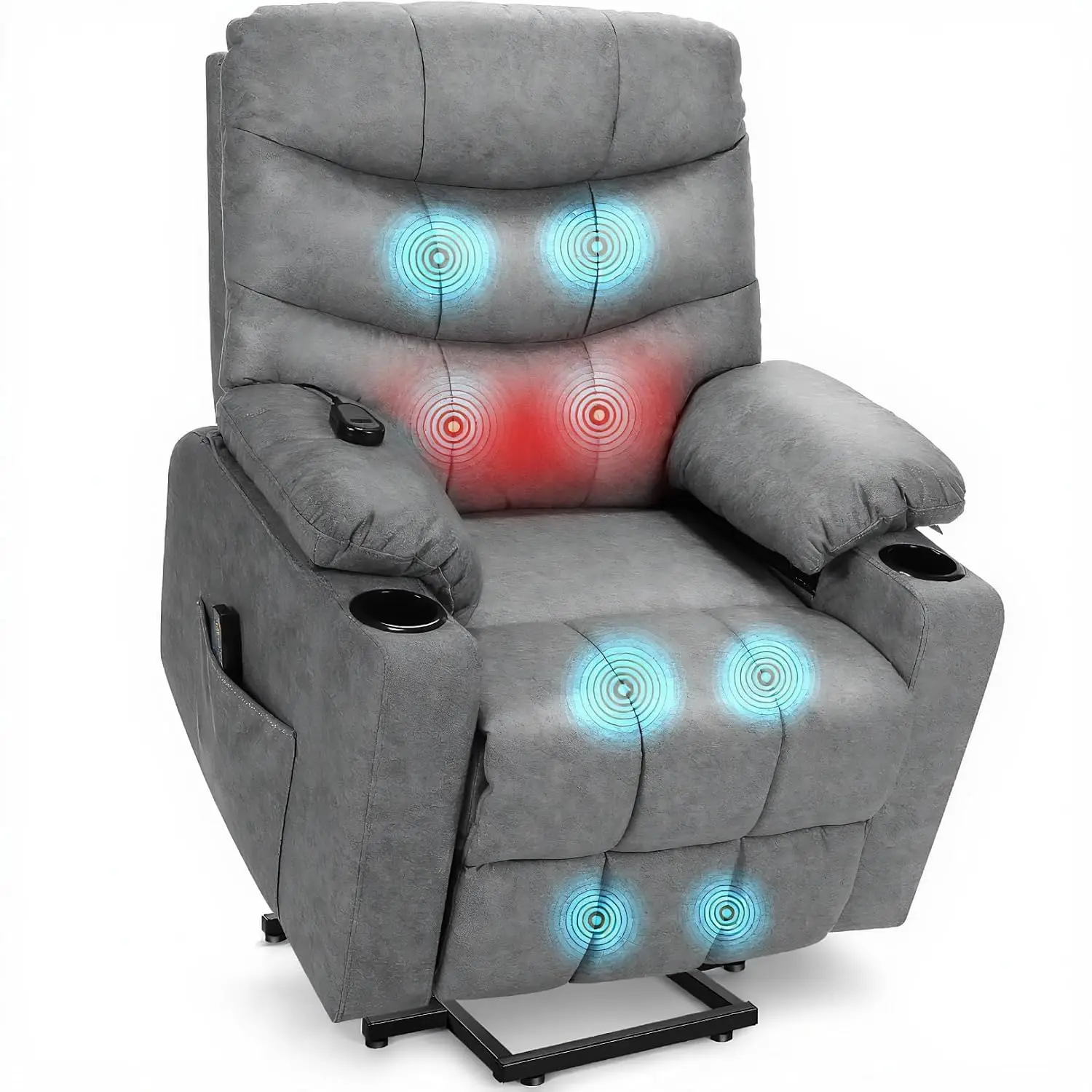 Power Lift Recliner for Elderly, Heavy Duty Electric Assist with Remote, Heat Massage, Pockets, Living Room, Grey, Customized