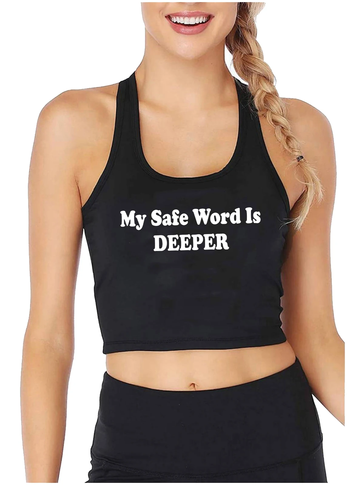 My Safe Word Is Deeper Design Sexy Slim Fit Crop Top Hotwife Funny Flirtatious Style Tank Tops Swinger Naughty Camisole #1