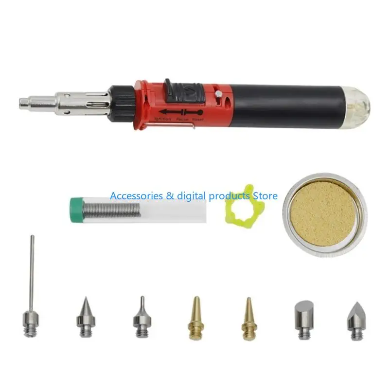 77JD 1300°C Portable Soldering Iron Set Welding Pen Burners Blows Torch Gas Soldering Iron Cordless Butanes Tip Tool