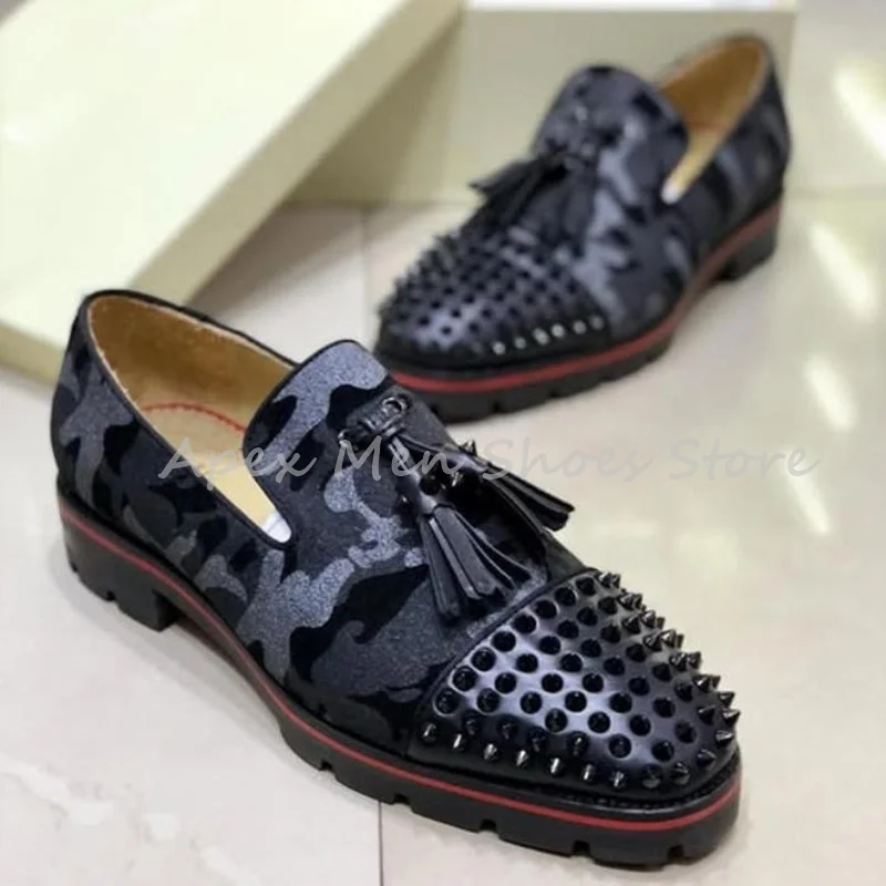 

Casual Pattern Spiked Tassel Loafers 2025 New Comfort Suede Flats Studded Toe Casual Shoes for Men Oxford Shoes Daily Wear