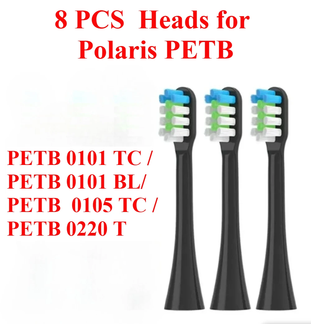 

8 сменных насадок для электрической зубной щетки Polaris PETB 0101 TC / 0101 BL / 0105 TC / PETB 0220 T Sonic, мягкие
