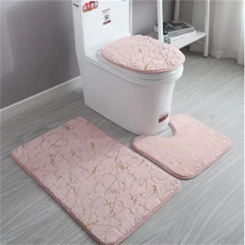 Casa Toilet Mats Sala de estar Banheiro Set Gold Printing Anti Slip Tapetes Quarto Impressão Tapete de chuveiro Tapetes de banho Banheiro