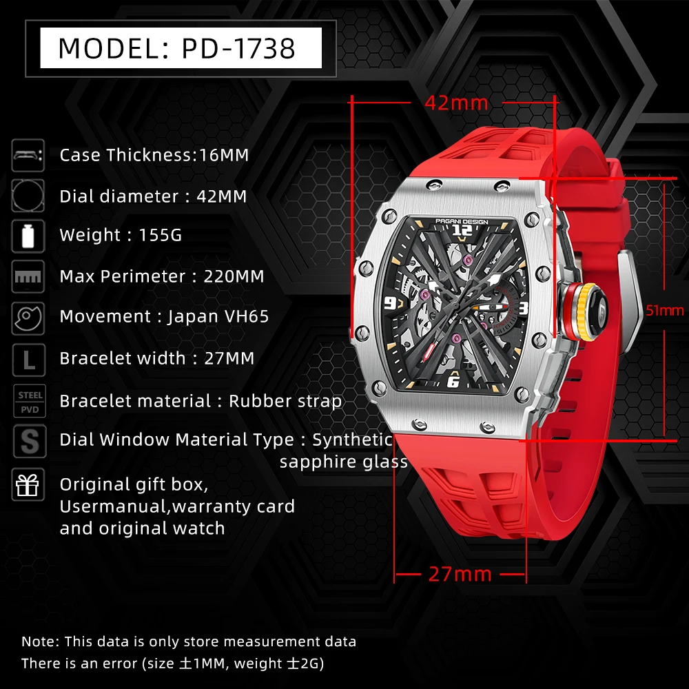 PAGANI DESIGN 2023 New Men\'s Quartz Watch Japanese Movement Sapphire Waterproof Skeleton Clock Tonneau Type Luxury Quartz Clock