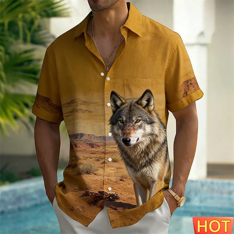 

Fashion Wolf Pattern Men's Hawaiian Shirt 3D Print Casual Short Sleeve Button Down 2026 New Summer Shirt Harajuku Unisex Blouse