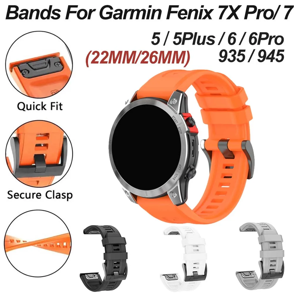 22/26mm Quick Release Soft Silicone Band  for Garmin Fenix 7/7X Pro/5/5X Plus/6X/Epix Gen 2/Approach S70/S60/S62
