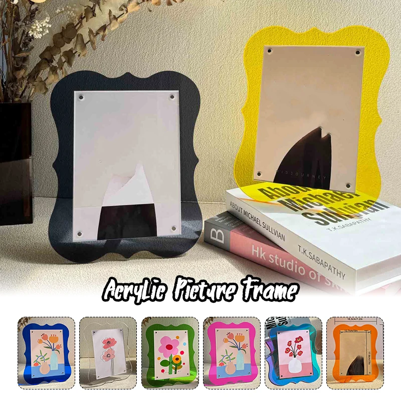 

7 "vertical Color Acrylic Picture Frame Swing Table Wavy Display Frame Transparent Magnetic Decorative Picture Frame Tabletop