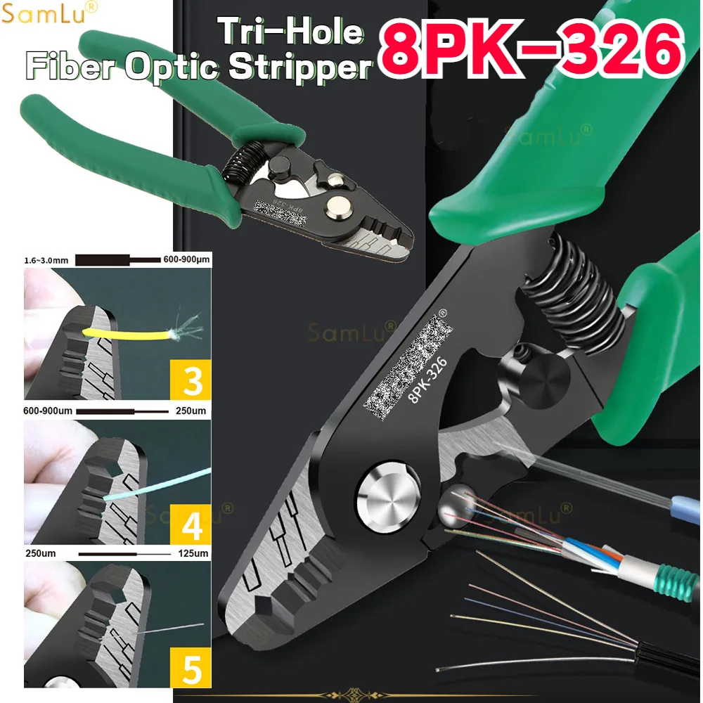 

Pro 8PK-326 Clamp Fiber Stripping Pliers 8PK-326 Tri-hole Fiber Optic Stripper 8PK-326 FTTH Fiber Wire Stripper