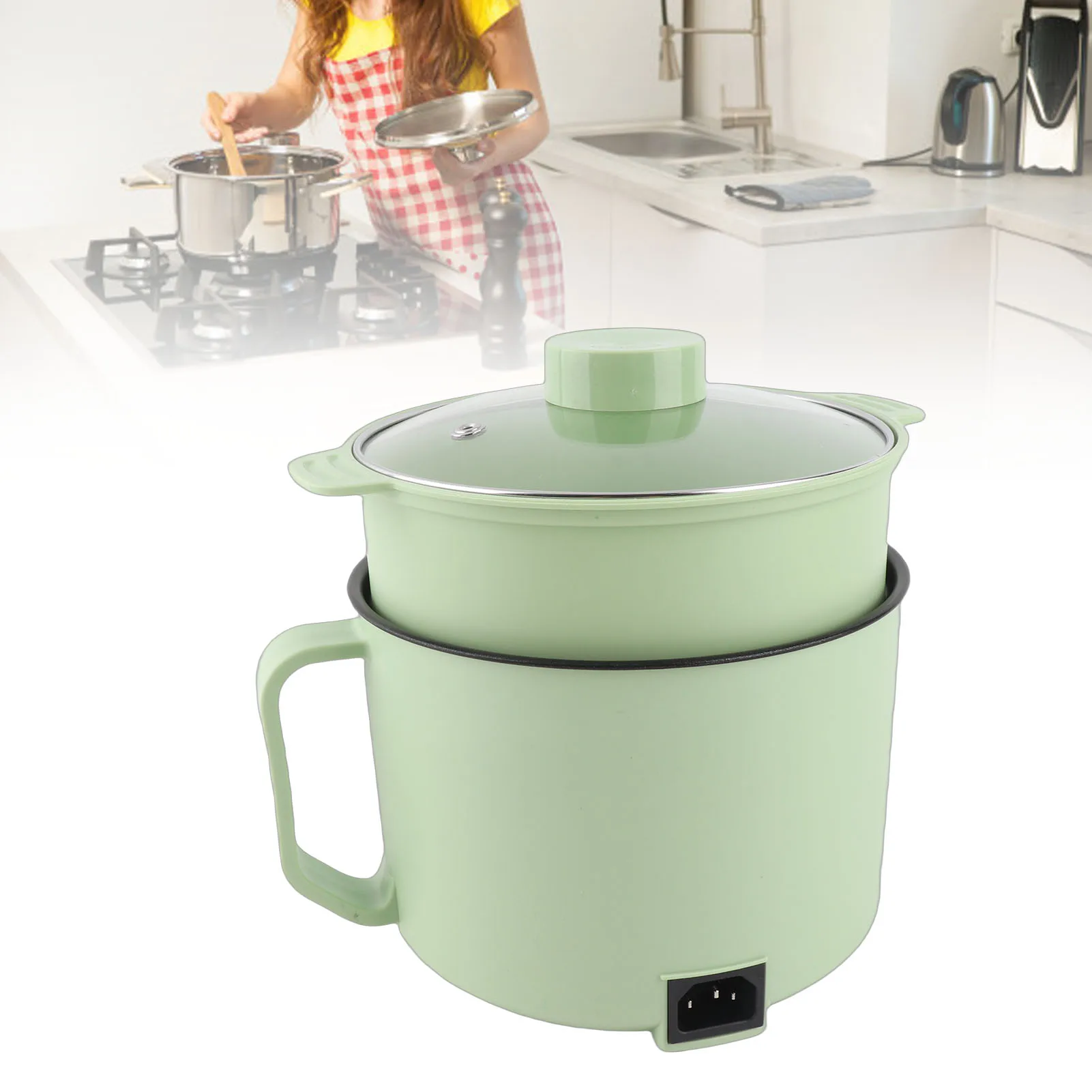 Household Double Layer Hot Pot 220V Mini Electric Noodle Cooker Efficient Non Stick Multi Function Steamer Ramen Maker Kitchen