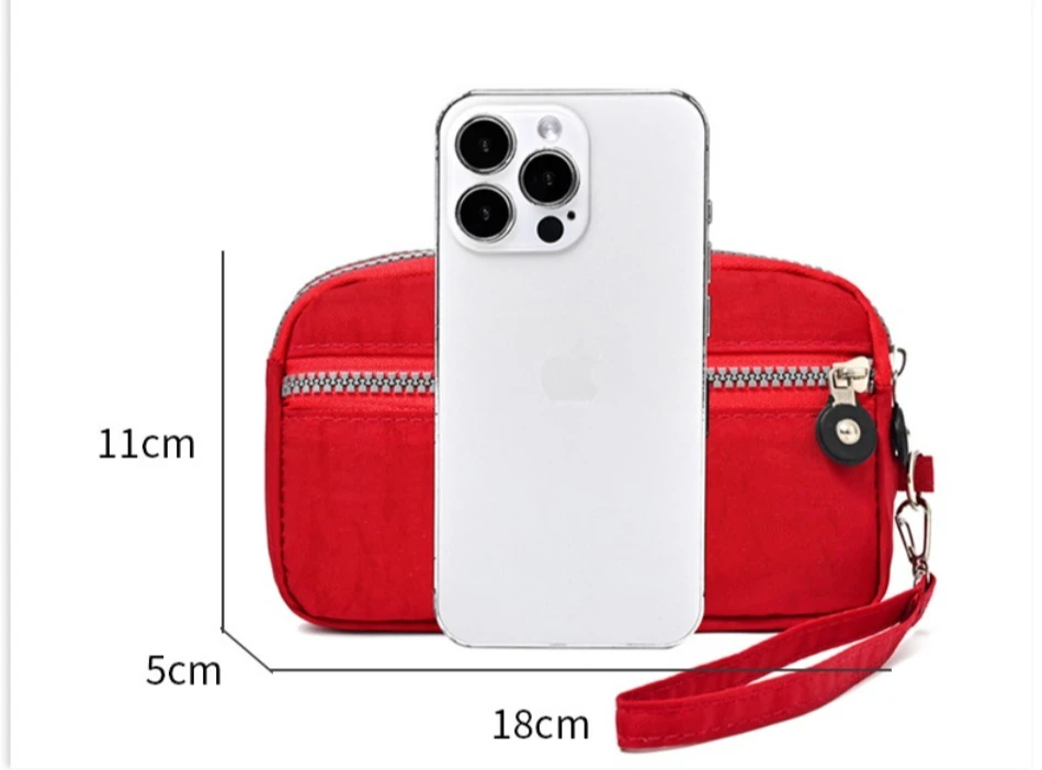2026 New Clutch Women's Bag Three-Layer Zipper Mini Nylon Cloth Solid Color Mobile Phone Bag Coin Purse