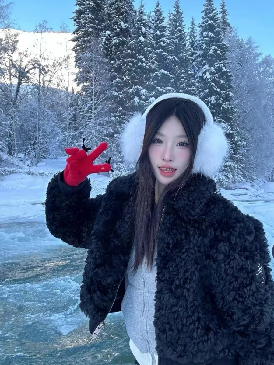 Fourrure d'agneau extérieur ort Jaet femmes lâche petite Fraance Sle manteau automne hiver nouvelle fourrure écologique Thiened Long Sve...