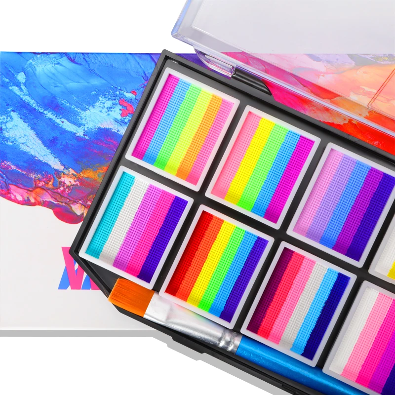 12-Color Water-Soluble Rainbow Palette For Kids' Face & Body Painting, Halloween Stage Makeup, And Face Paint