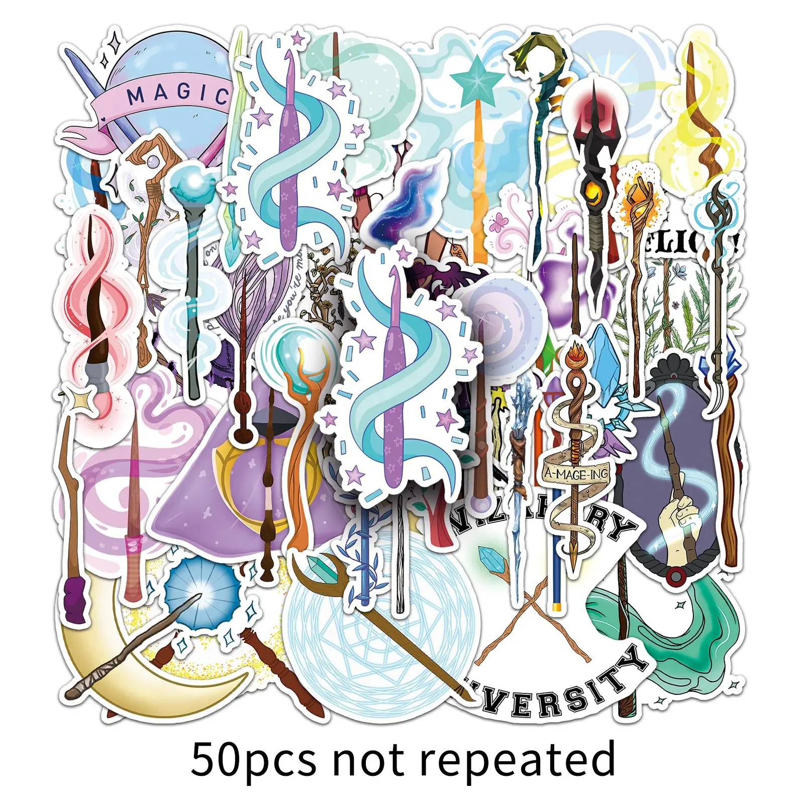 10/30/50PCS Witch Magic Wand Sticker Cartoon Graffiti Decoration Laptop Scrapbook Diary Refrigerator Waterproof Decal Kids Toy