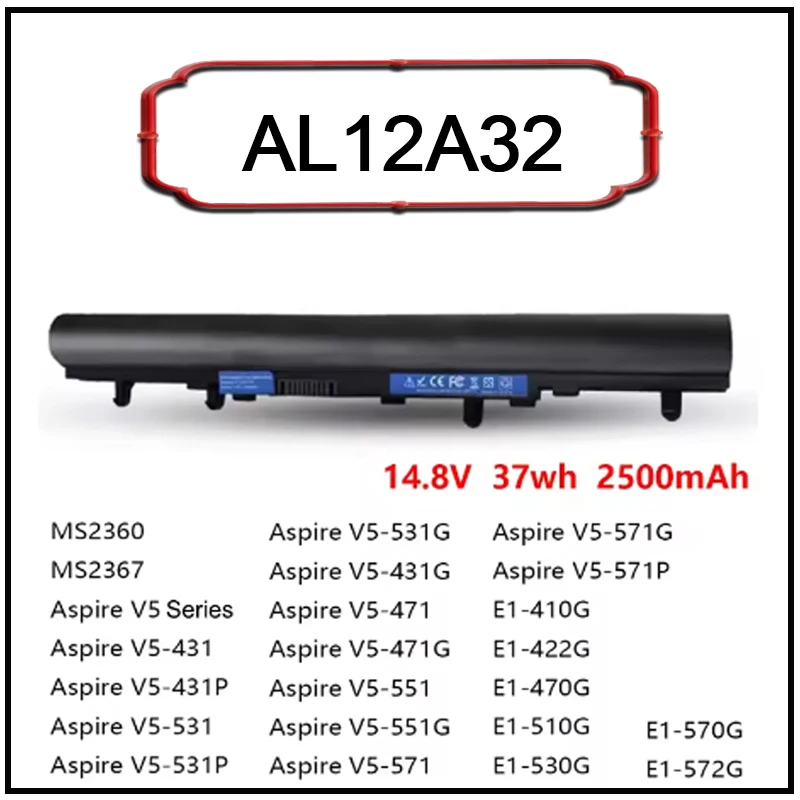 Batería de Iones de Litio AL12A32 AL12A72 para Portátil Acer Aspire V5 V5-171 V5-431 V5-531 V5-431G V5-471 V5-571 V5-471G V5-571G MS2360 E1