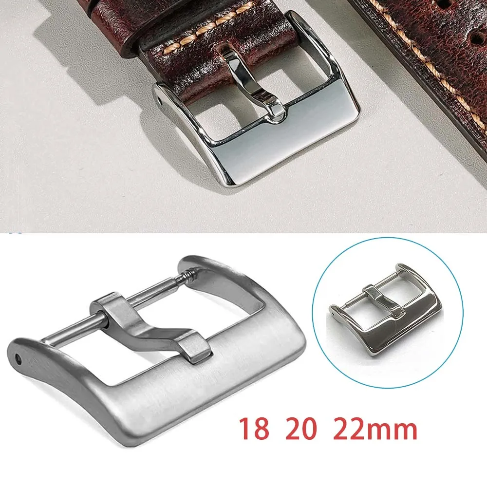 NEW Watch Band Metal Buckle 18 20 22mm Strap Solid Square Button Silver Stainless Steel Matte Polished wire drawing Clasp