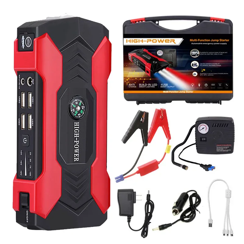 28000mAh 1000A Mini Car Jump Starter With 12V Lithium Battery Power Bank Jump Pack With Air Compressor Booster Charger for Car