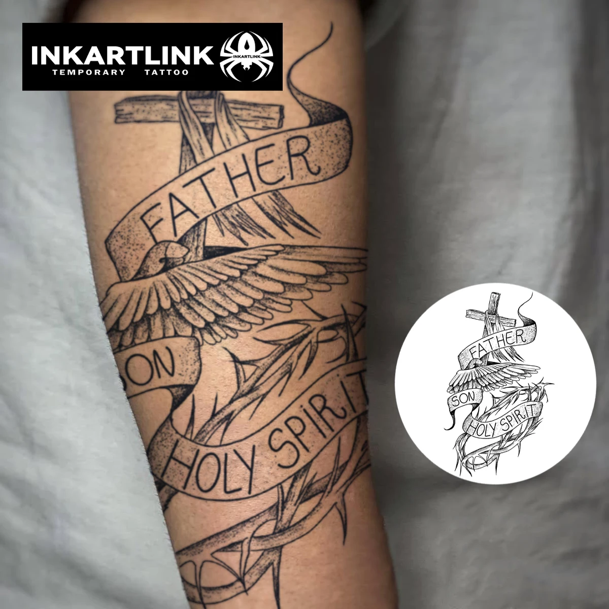 Cross And Thorns Temporary Tattoo,Lasts To 15 Days New Technology Magic Waterproof Semi Permanent Sticker,For Religious Beliefs.