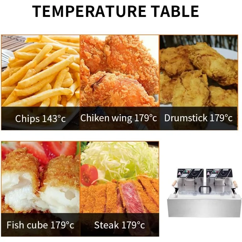 電気フライヤー - 22L 23.26QT 業務用フライヤー 5000W 110V 39.46ポンド 温度制御およびタイマーフライヤー付き