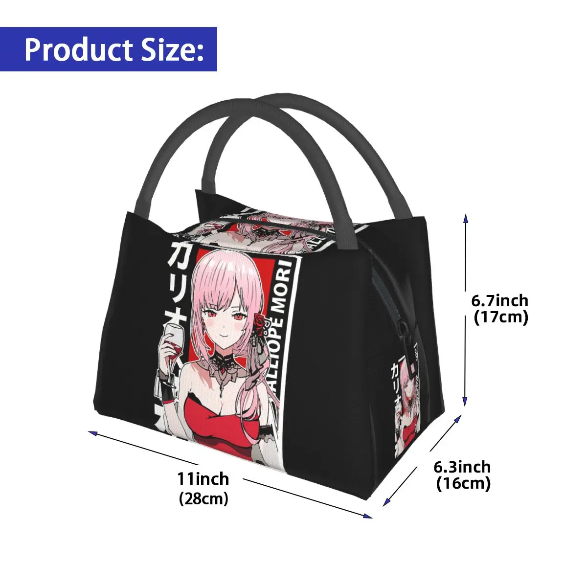 Calliope Mori Red Dress Hololive En Insulated Lunch Bag for Women Bento Storage Food Boxes  Cooler Thermal Lunch Box Tote