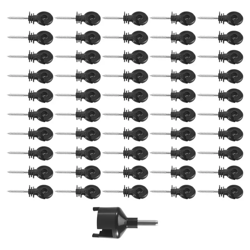 A02M-Screw-In Insulator Fence Ring Post Wooden Post Insulator With Insulator Socket Tool, 50PCS
