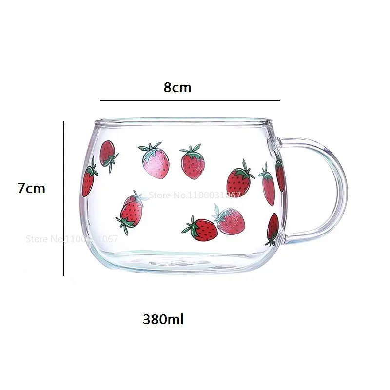 380ml Cute Letter Transparent Glass Coffee Tea Mug Strawberry Drinks Dessert Breakfast Milk Cup Glass Mugs Handle Drinkware