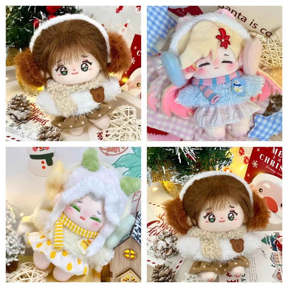 

10CM Doll Clothes Doll Earmuff Scarf Dolls Accessories Plush Scarf Sweater Dress Replacement Outfit Multicolor Mini Dress Set