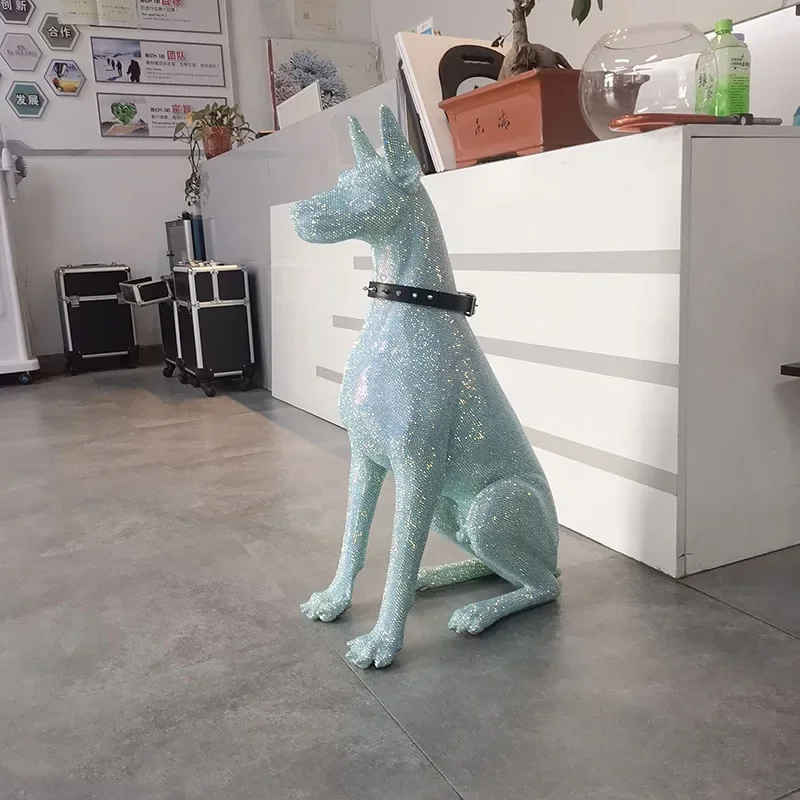 Nordic Home Decor Dog Statue Handwork DIY Diamonds Doberman Dog Animal Sculpture Room Decor Customization Resin Dog Statues