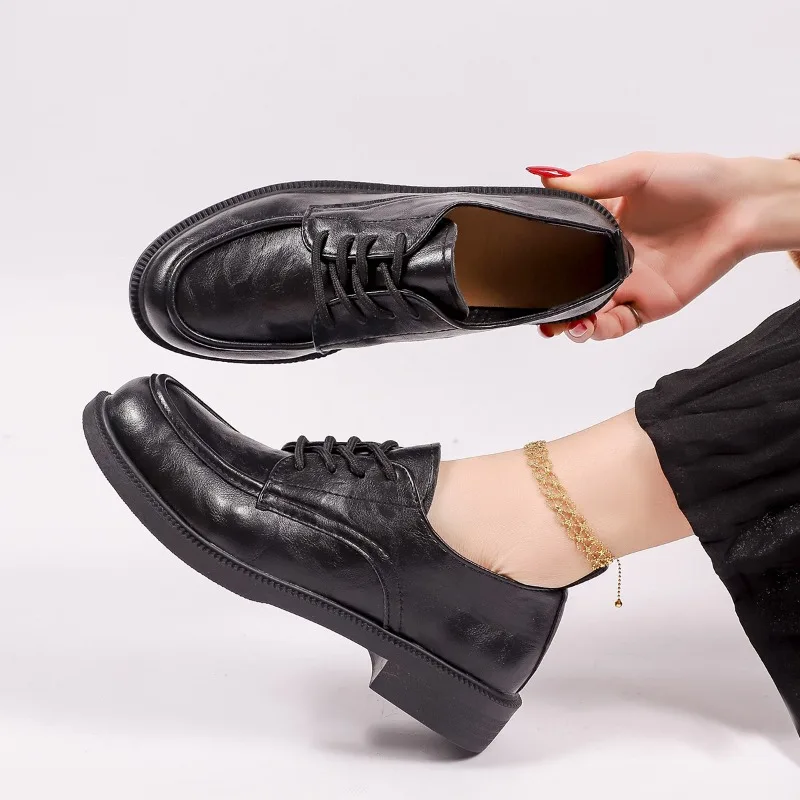 

Small Leather Shoes Spring and Autumn Soft Leather Lace-up British Women's Leather Shoes Casual Large Size Single-layer Shoes
