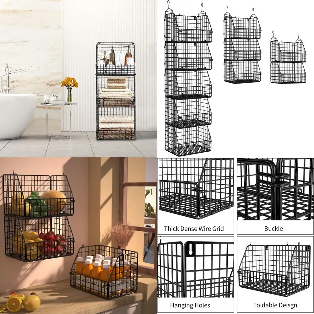 

Штабелируемые проволочные корзины для хранения или для кухонного шкафа-кладовой, подвесные органайзеры для шкафов, полки для хранения, настенные металлические органайзеры