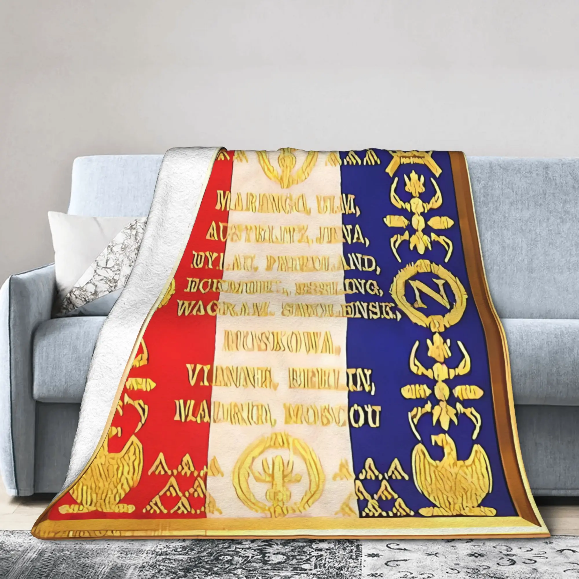 Napoleonic French 85th Regimental Flag Sofa Fleece Throw Blanket Flannel France Fleur De Lis Blankets Bedding Car Couch Quilt