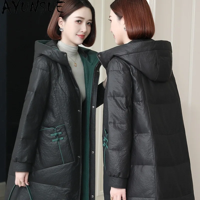 AYUNSUE Top Layer Sheepskin Genuine Leather Jacket Women Winter Clothes Mid-length Trench Coats Woman Fashion Дубленка Женская