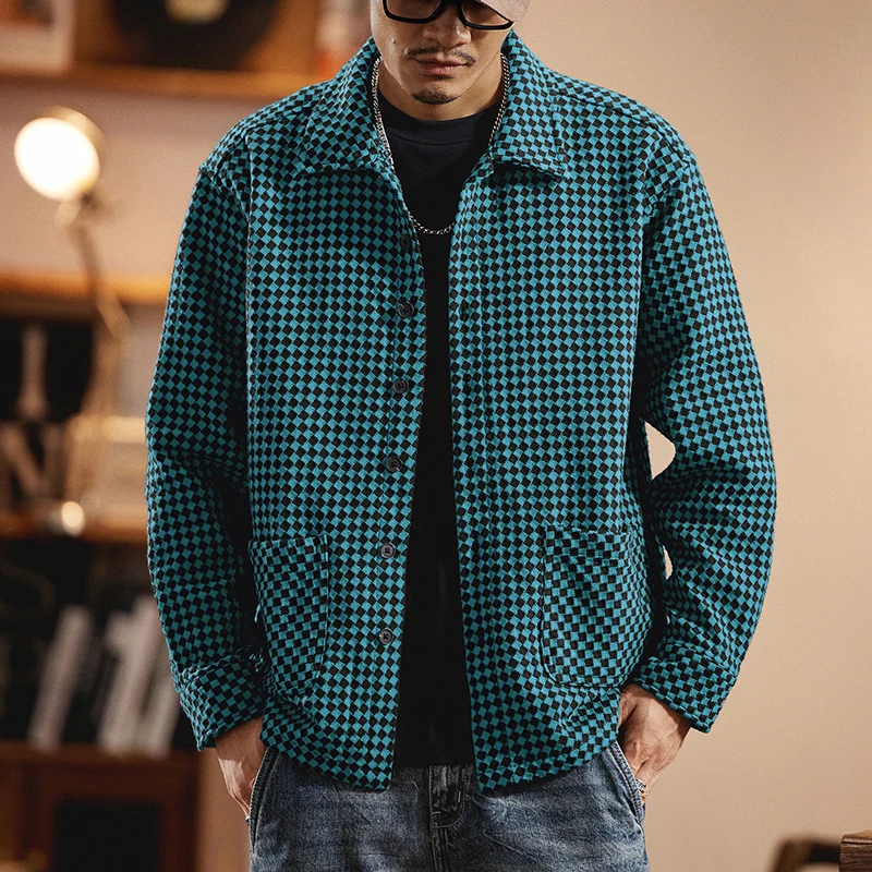

Весенне-осенняя новая элитная жаккардовая джинсовая рубашка, мужская модная брендовая свободная повседневная куртка с длинными рукавами