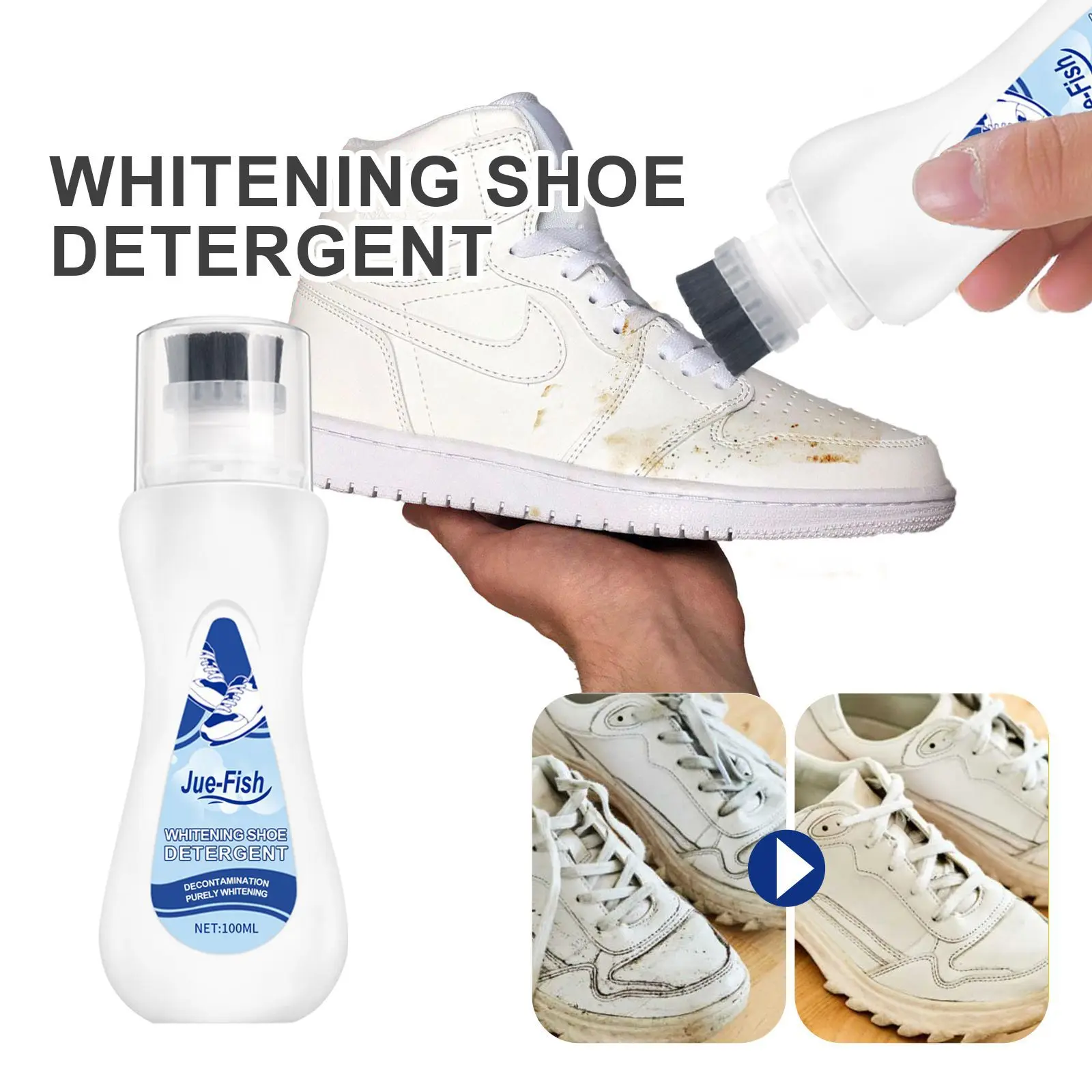 White Shoes Cleaner No-Rinse Sneaker Cleaner Remove Dirt Stain Whitening Shoe Detergent with Brush for Leather Knit Canvas Suede