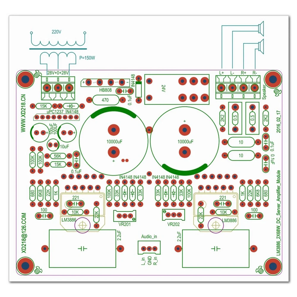 LM3886 2x68W DC Servo Current Dynamic Feedback Amplifier Board