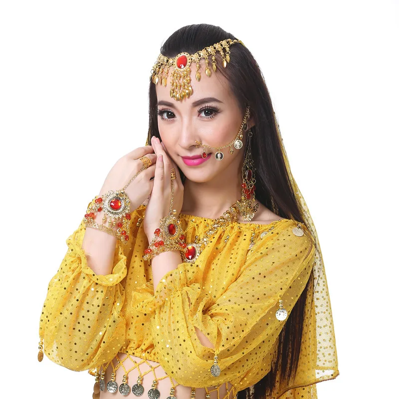 Belly Dance Nose Chain Hanging Gold Coin Jewelry Sequins Indian Dance Nose Chain Shariwar Dance Accessories Stage Performance